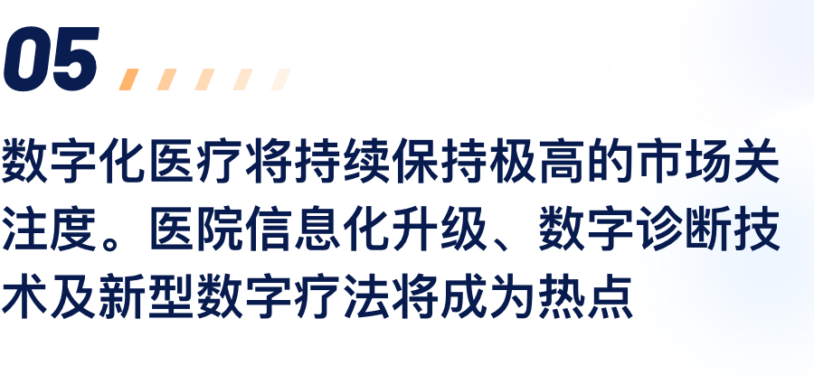 数字化医疗将持续维持极高的市场关注度。医院信息化升级、数字诊断技术及新型数字疗法将成为热点.png
